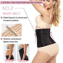 Conjunto de 3 piezas de faja de abdomen posparto con cinturón ajustable universal para mujeres embarazadas después del parto natural o cesárea, deportes - Negro - Ver 5