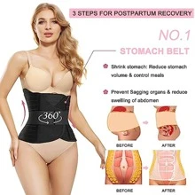 Conjunto de 3 piezas de faja de abdomen posparto con cinturón ajustable universal para mujeres embarazadas después del parto natural o cesárea, deportes - Negro - Ver 4