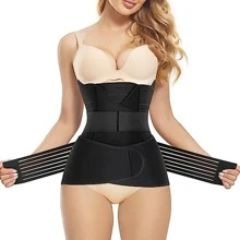 Conjunto de 3 piezas de faja de abdomen posparto con cinturón ajustable universal para mujeres embarazadas después del parto natural o cesárea, deportes - Negro - Ver 1
