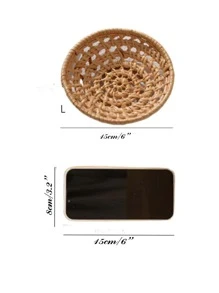 1pc Hollow Out Desktop Storage Basket, Rattan Desktop Organizer For Home - Khaki - View 9