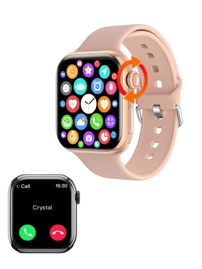 1pc Unisex Black Silicone Strap 2.05" Full Touch Square Screen Sporty Smartwatch With Heart Rate Monitoring And Calling, Compatible With Android & IOS (Bluetooth Enabled)