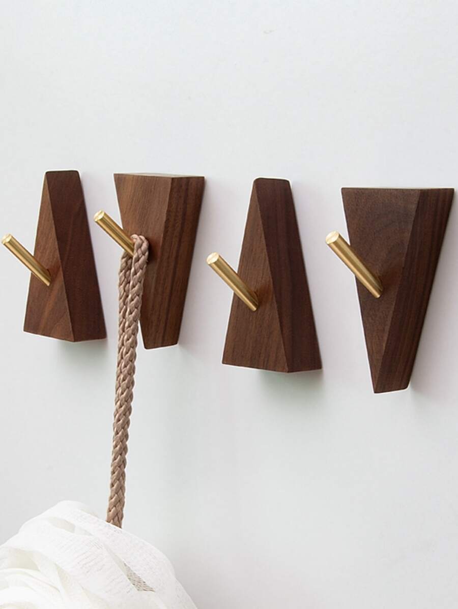 1入組木質香調三角形掛壁式鉤 - 咖啡棕 - 查看 1