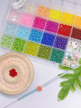 Nuevo Llegada 24 Cuadrícula Multicolor Plástico Abs Faux Pearl Beads Diy Set, 1 Caja