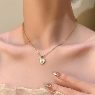 1件時尚金色心形項鍊,女生情侶皆適用