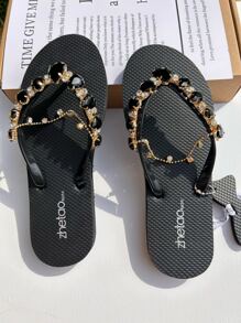 女士水鑽裝飾人字拖,魅力四射人字拖 - 黑色 - 查看 3