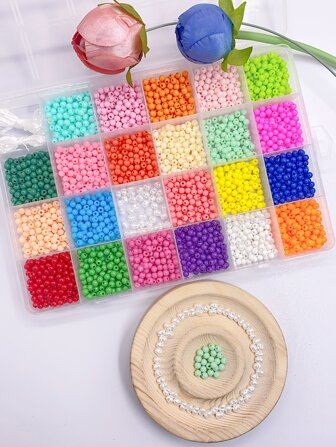 1box Fresh & Colorful Mixed Color Straight Hole Diy Mini Beads Set