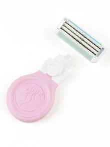 便攜式迷你刮胡刀套裝,1入組安全剃刀和1入組3層刀片和1入組收納盒適合女士 - 粉色 - 查看 7