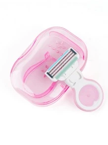 便攜式迷你刮胡刀套裝,1入組安全剃刀和1入組3層刀片和1入組收納盒適合女士 - 粉色 - 查看 1