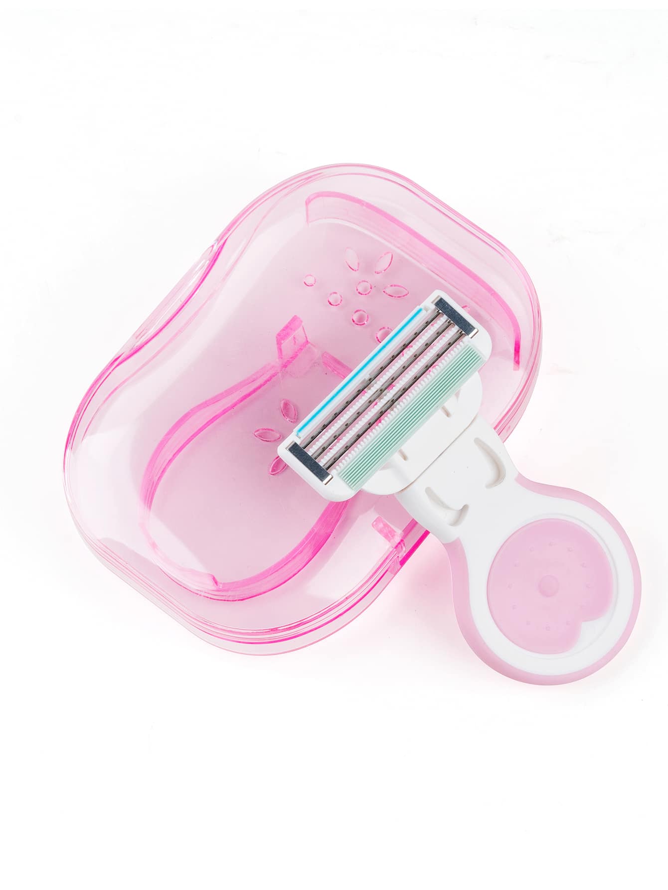 便攜式迷你刮胡刀套裝,1入組安全剃刀和1入組3層刀片和1入組收納盒適合女士 - 粉色 - 查看 1