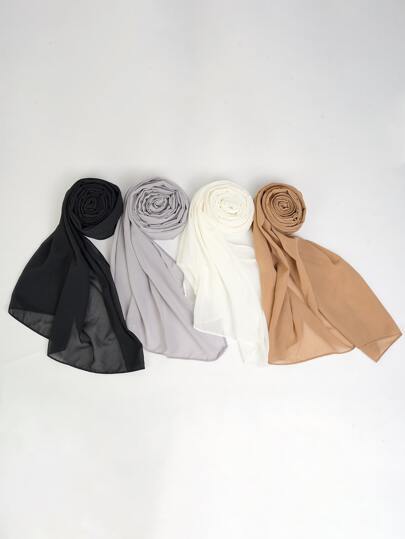 Set de 4 piezas de bufandas de gasa de unicolor, esenciales para la playa, vacaciones y viajes