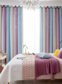 1 Miếng Đơn giản hiện đại Biến đổi dần Xu hướng: Cắt giảm Hình sao Hai lớp Giường đôi Phòng ngủ & Phòng khách Dễ Rèm Với Vật liệu cách nhiệt - Màu tím - Xem 1