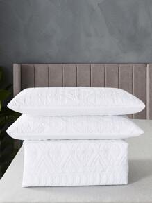 3pcs White Diamond Pattern Bedding Set Including 1 Bedspread And 2 Pillow Covers, Simple Modern Style Polyester Stitching Jacquard Bedspread Set, Suitable For Bedroom Home - White - View 4