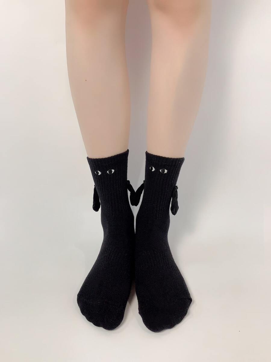 2 Pairs Creative Cartoon Hand Design Mid-calf Socks - Black - View 1