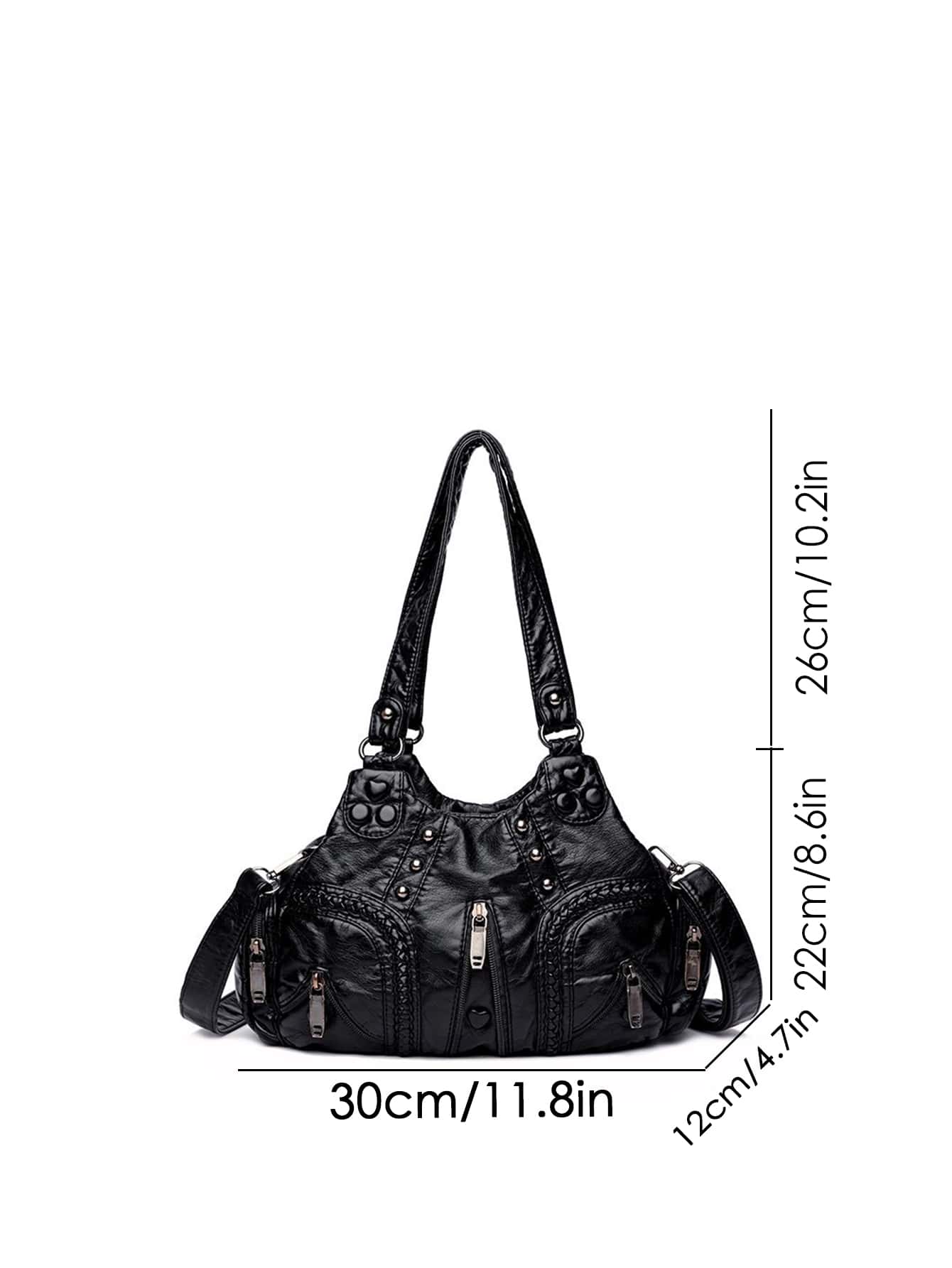 Fashionable Black Solid Color Pu Leather Women's Shoulder Bag With Rivets, Casual Style, Eye-Catching Work Bags For Women