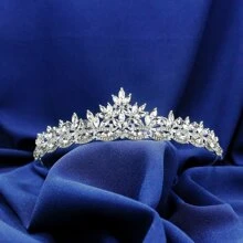 1 PC Cô Dâu Vương Miện Pha Lê Băng Đô Hoàng Gia Tiaras - trắng - Xem 2