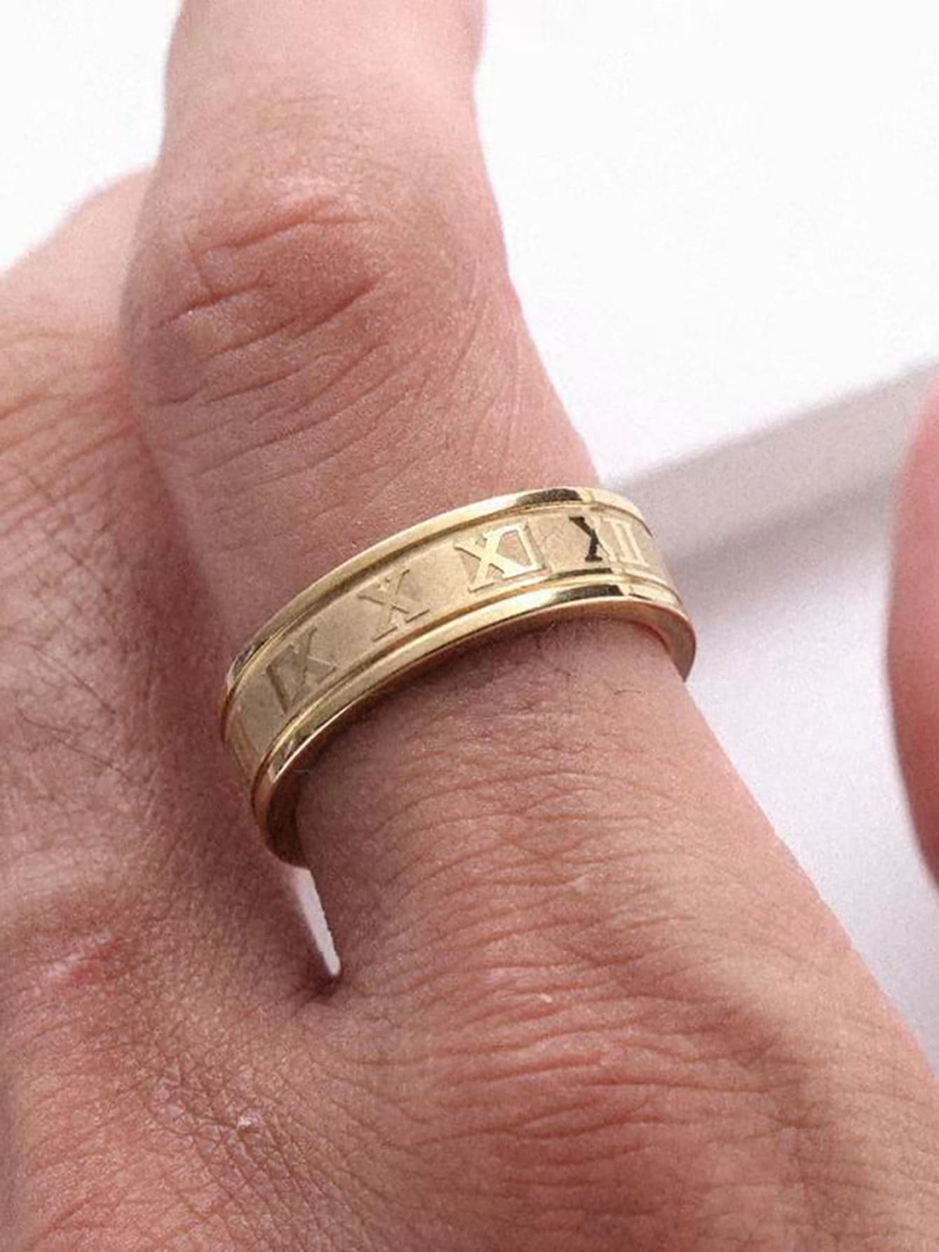 1入組不銹鋼圓環男士極簡風格鈦鋼帶帶羅馬數字,不褪色首飾類 - 金黃色 - 查看 1