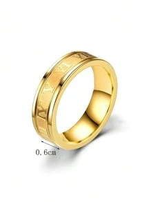 1入組不銹鋼圓環男士極簡風格鈦鋼帶帶羅馬數字,不褪色首飾類 - 金黃色 - 查看 3