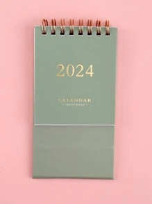 1個 2024迷你可愛桌面日曆 卡通創意備忘錄禮品日曆 學用品 - 綠色 - 查看 6