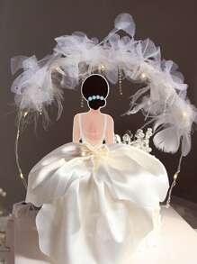 1 pieza trasero de malla Falda Decoración de pastel para fiesta boda Decoración de pasteles - Blanco - Ver 9