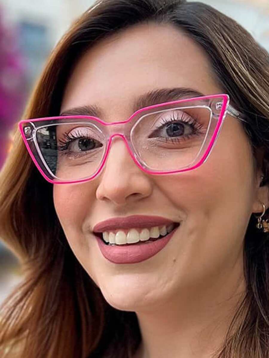 1pc Women's Plastic Dual Color Neon Cat Eye Fashion Personalized Plus Size Glasses - Hot Pink - View 1