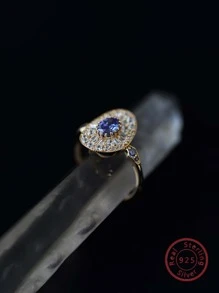 1入組經典豪華鑽石婚禮和日常穿著女士S925純銀戒指 - 金色 - 查看 3