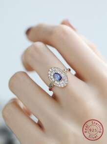 1入組經典豪華鑽石婚禮和日常穿著女士S925純銀戒指 - 金色 - 查看 4