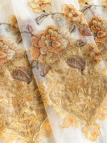 1入組咖啡顏色花卉刺繡窗簾,歐式風奢華窗戶薄透適用於客廳,臥室,門裝飾用品 - 咖啡棕 - 查看 8