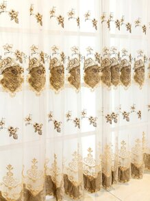 1入組咖啡顏色花卉刺繡窗簾,歐式風奢華窗戶薄透適用於客廳,臥室,門裝飾用品 - 咖啡棕 - 查看 6