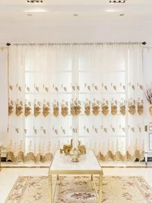 1入組咖啡顏色花卉刺繡窗簾,歐式風奢華窗戶薄透適用於客廳,臥室,門裝飾用品 - 咖啡棕 - 查看 2