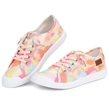 JENN ARDOR Women's Stylish Canvas Fashion Walking Sneakers Lightweight Slip On Shoes Casual Flats - 橙粉色 - 查看 4