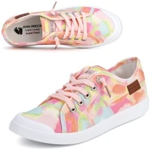 JENN ARDOR Women's Stylish Canvas Fashion Walking Sneakers Lightweight Slip On Shoes Casual Flats - 橙粉色 - 查看 3