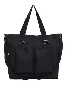 Túi đeo vai nữ cỡ lớn bằng nylon - Thiết kế đeo chéo có ngăn trước và khóa kéo, túi xách học sinh, nhiều ngăn, phù hợp cho đi biển, đi học, đi làm và sử dụng hàng ngày, vật dụng thiết yếu cho sinh viên đại học. - màu đen - Xem 3