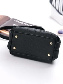 Elegant Quilted Detail Handbag, Fashionable Double Handle Work Bag Faux Leather Women's Shoulder Bag Tote Shoulder Crossbody Bag , Office Bag - Black - View 7