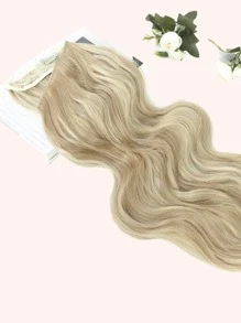 隐形钢丝接发，深金色混合米色金发长波浪卷发，配透明发箍，鱼线隐形假发片，女士专用 - 間色 - 查看 4