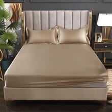 1入組素色香檳色床罩臥室現代緞面柔軟床笠 - 香檳色 - 查看 5