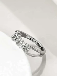 1 pieza elegante zirconia cúbica mamá Anillo para mujeres para Día de la Madre regalo fiesta de aniversario Bisutería - Plateado - Ver 2