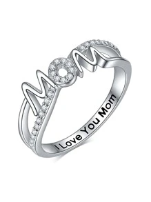 1 pieza elegante zirconia cúbica mamá Anillo para mujeres para Día de la Madre regalo fiesta de aniversario Bisutería - Plateado - Ver 1