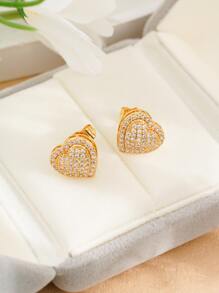 1 đôi Đơn giản & Dễ thương & Linh hoạt Mini Kim Cương Đầy Đủ Hai lớp Hình trái tim Bông tai stud Đối với phụ nữ - Vàng - Xem 2