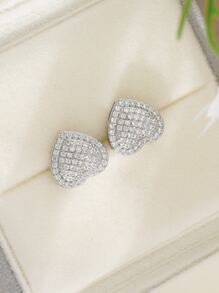 一對簡單時尚可愛百搭迷你鑽石雙心形女士們銅耳釘