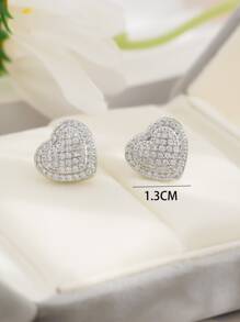 一對簡單時尚可愛百搭迷你鑽石雙心形女士們銅耳釘