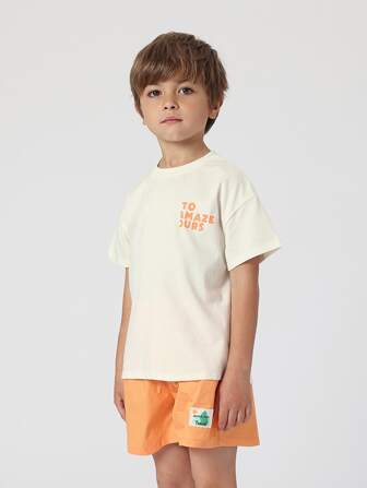 MARC&JANIE 男孩休閒時尚短袖T恤，圓領，印花設計，夏季必備