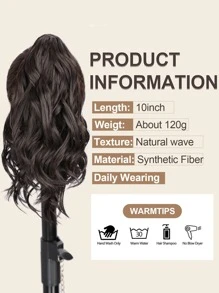 nimoki 马尾辫延长爪短而厚的波浪卷发下颌夹假马尾假发柔软自然的女士合成假发（深棕色） - Dark Brown - 查看 2