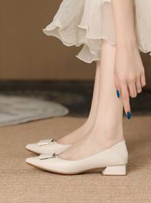 Thanh lịch Phong cách Pháp Dày Gót chân Giày cao gót Pump Giày dép Đối với phụ nữ , Pointed Toe , Gót giữa , Kích thước lớn - Màu be - Xem 6