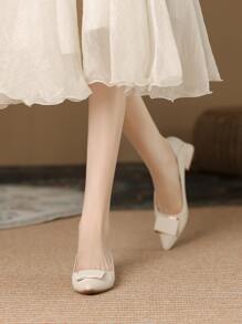 Thanh lịch Phong cách Pháp Dày Gót chân Giày cao gót Pump Giày dép Đối với phụ nữ , Pointed Toe , Gót giữa , Kích thước lớn - Màu be - Xem 7