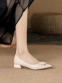 Thanh lịch Phong cách Pháp Dày Gót chân Giày cao gót Pump Giày dép Đối với phụ nữ , Pointed Toe , Gót giữa , Kích thước lớn - Màu be - Xem 8