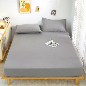 1pc Fitted Sheet Bedsheet Bedding Solid Color Classic Nordic Style Bedroom