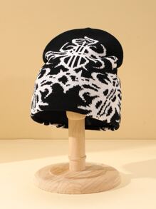 Mũ len dệt kim chữ Jacquard Y2k Color Block dành cho nữ mùa đông thu - Đen và trắng - Xem 1