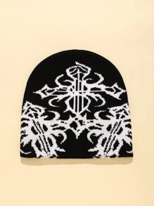 Mũ len dệt kim chữ Jacquard Y2k Color Block dành cho nữ mùa đông thu - Đen và trắng - Xem 2