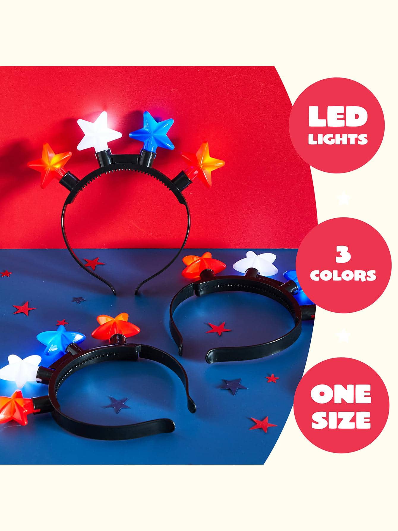 JOYIN 3 Pcs Patriotic LED Headbands, Light Up American Flag Star