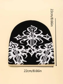 Mũ len dệt kim chữ Jacquard Y2k Color Block dành cho nữ mùa đông thu - Đen và trắng - Xem 4